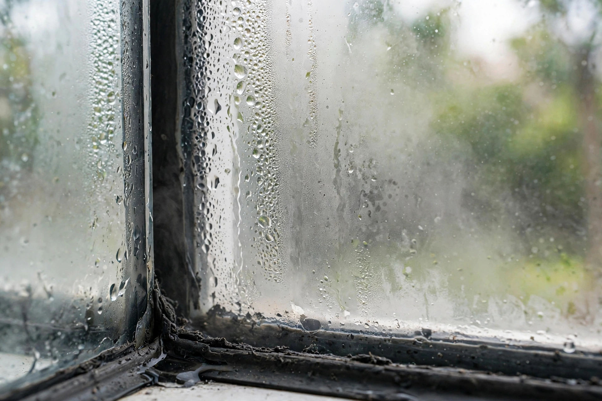 Condensation and fogging between double-pane window glass from a failed seal